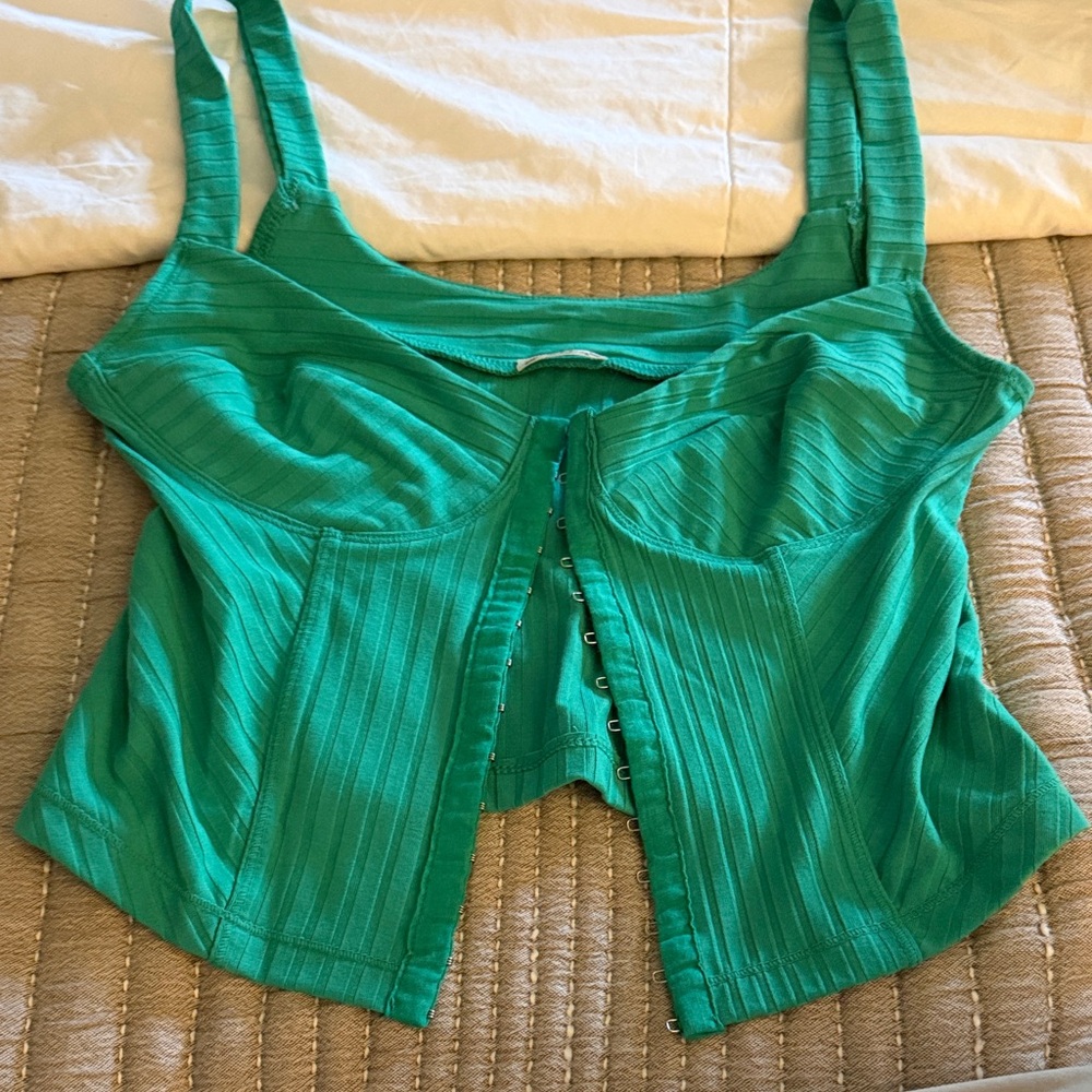 Free People Teal Ribbed Top